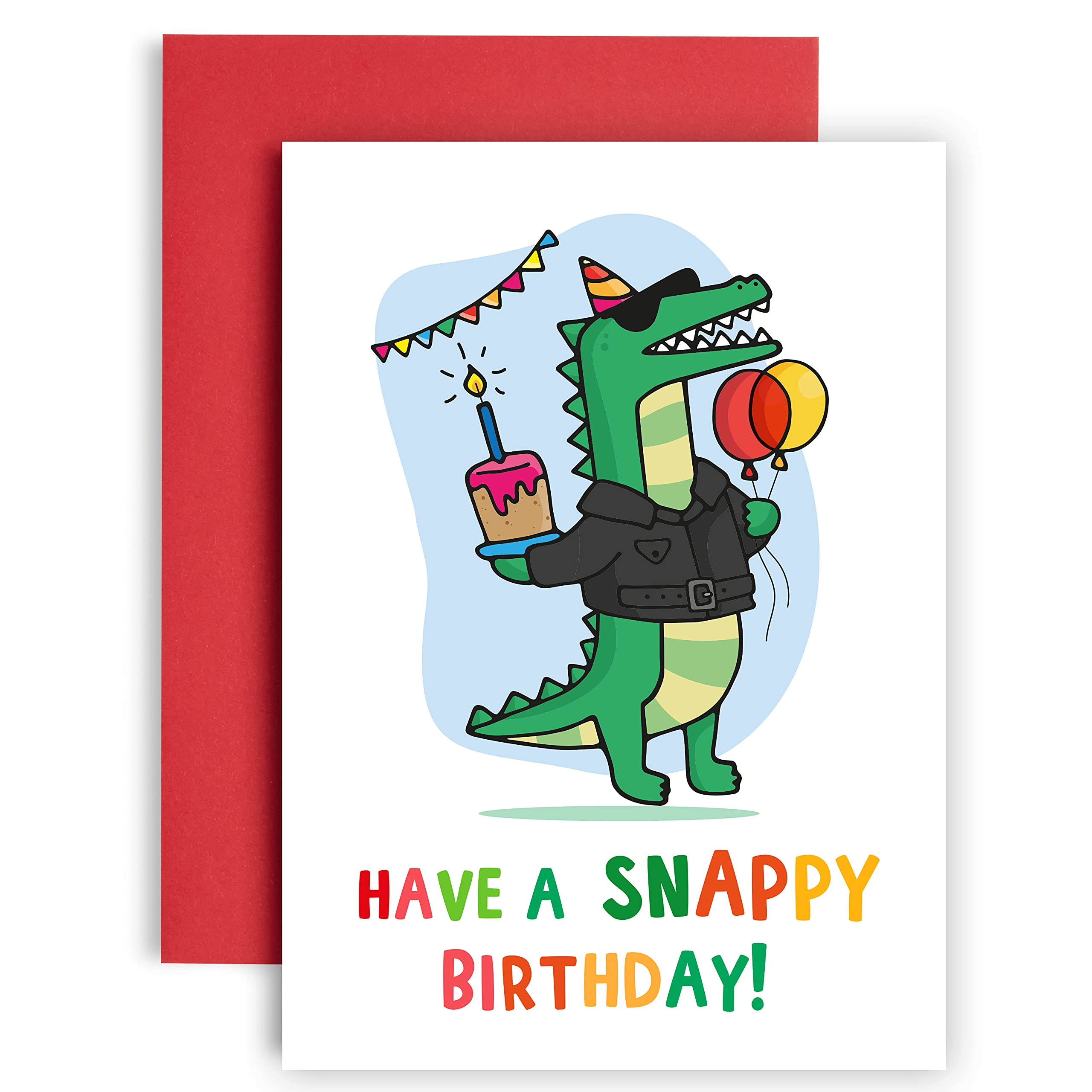 Huxters ‘Snappy Birthday’ A5 Alligator Happy Birthday Card for kids Crocodile - Unique Gift for Kids - Includes Envelope - Fun Slogan Illustrated Greetings Card, FSC Certified Paper…