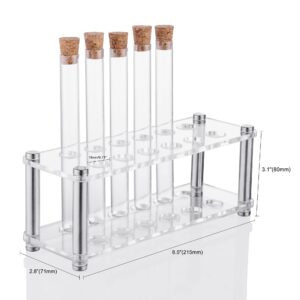 Ackers Science 12Pcs 16×150mm(23ml) Glass Test Tubes with Cork Stoppers|1 Rack of Acrylic Material