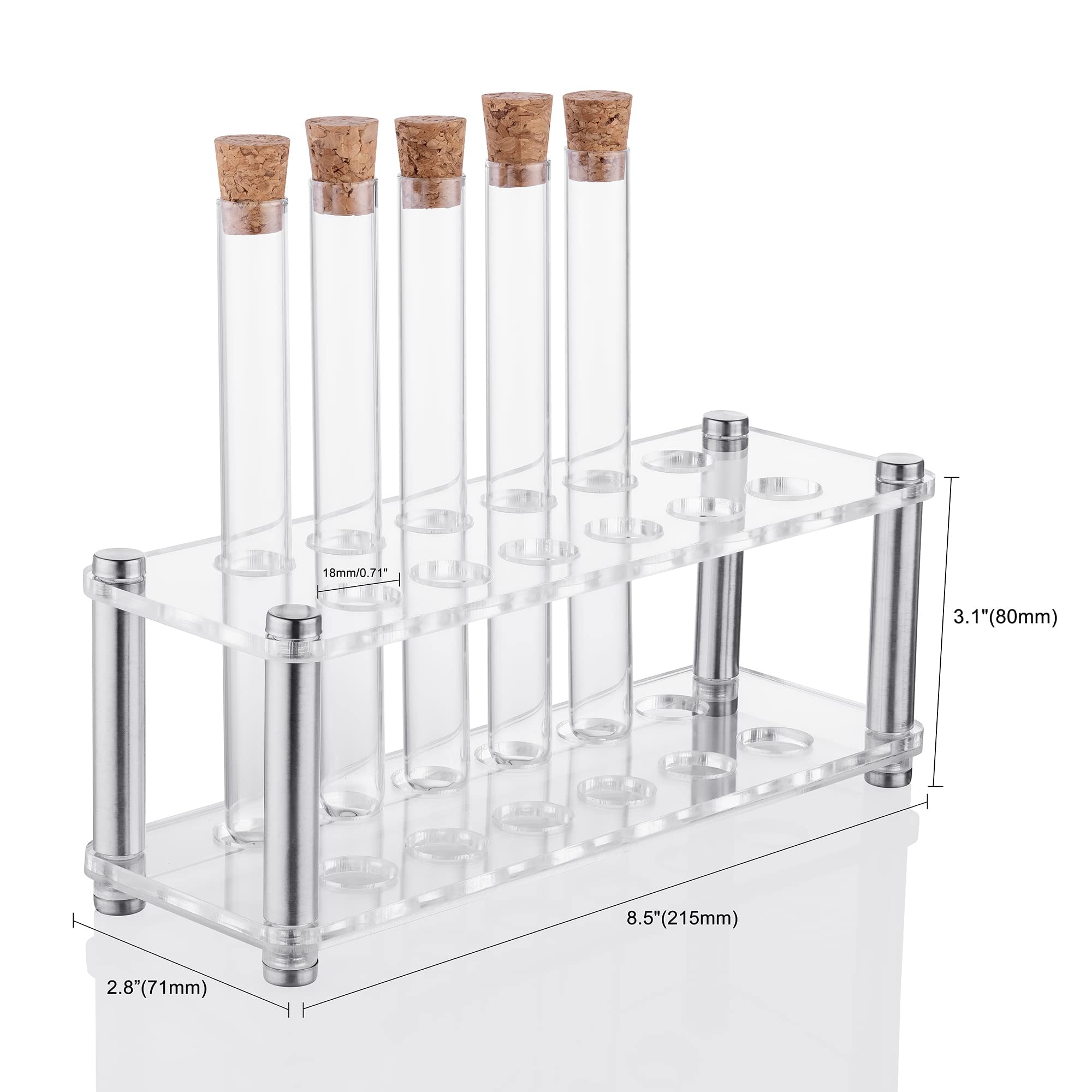 Ackers Science 12Pcs 16×150mm(23ml) Glass Test Tubes with Cork Stoppers|1 Rack of Acrylic Material