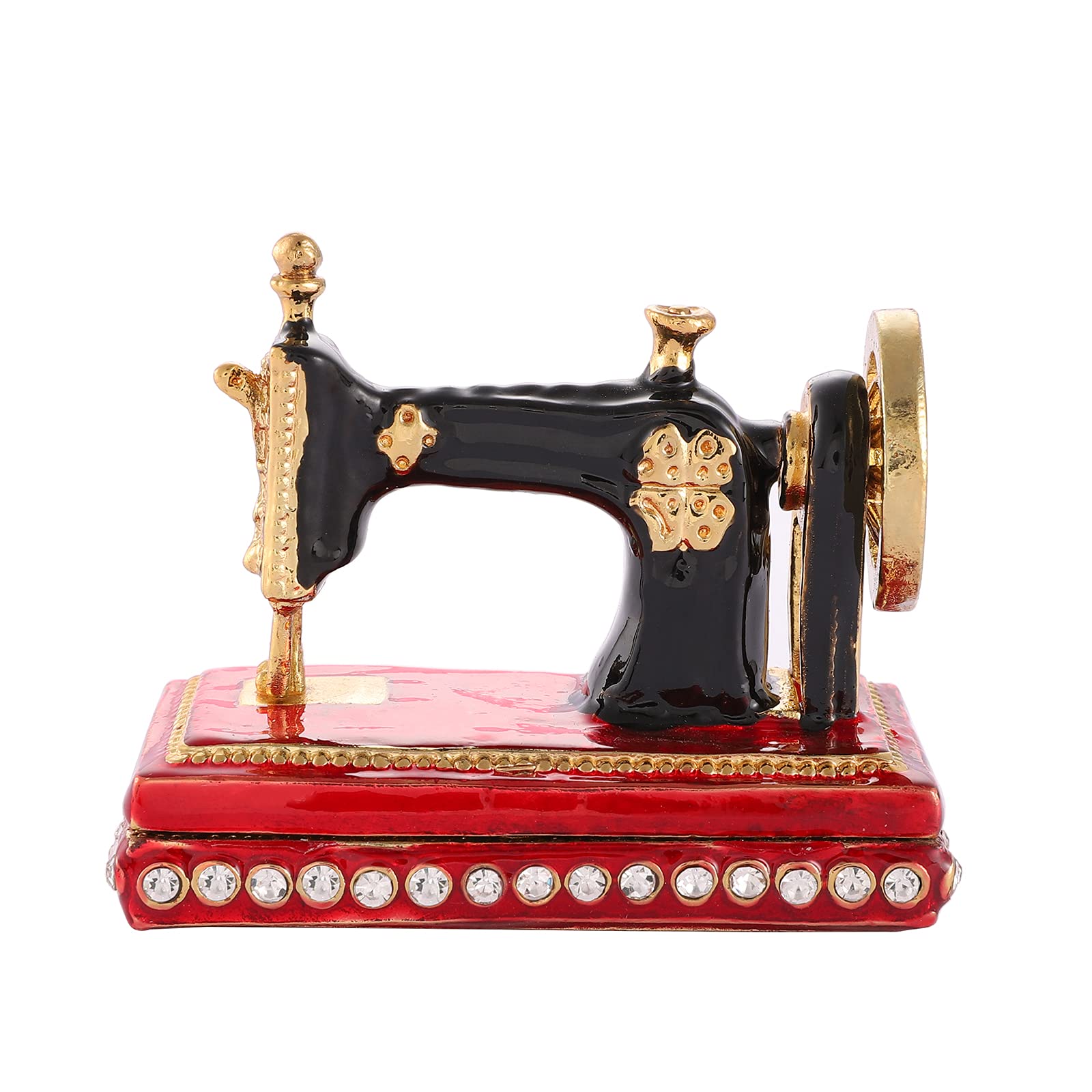 QIFU Vintage Sewing Machine Style Red Mini Enamel Trinket box Hinged, Unique Gfit for Family