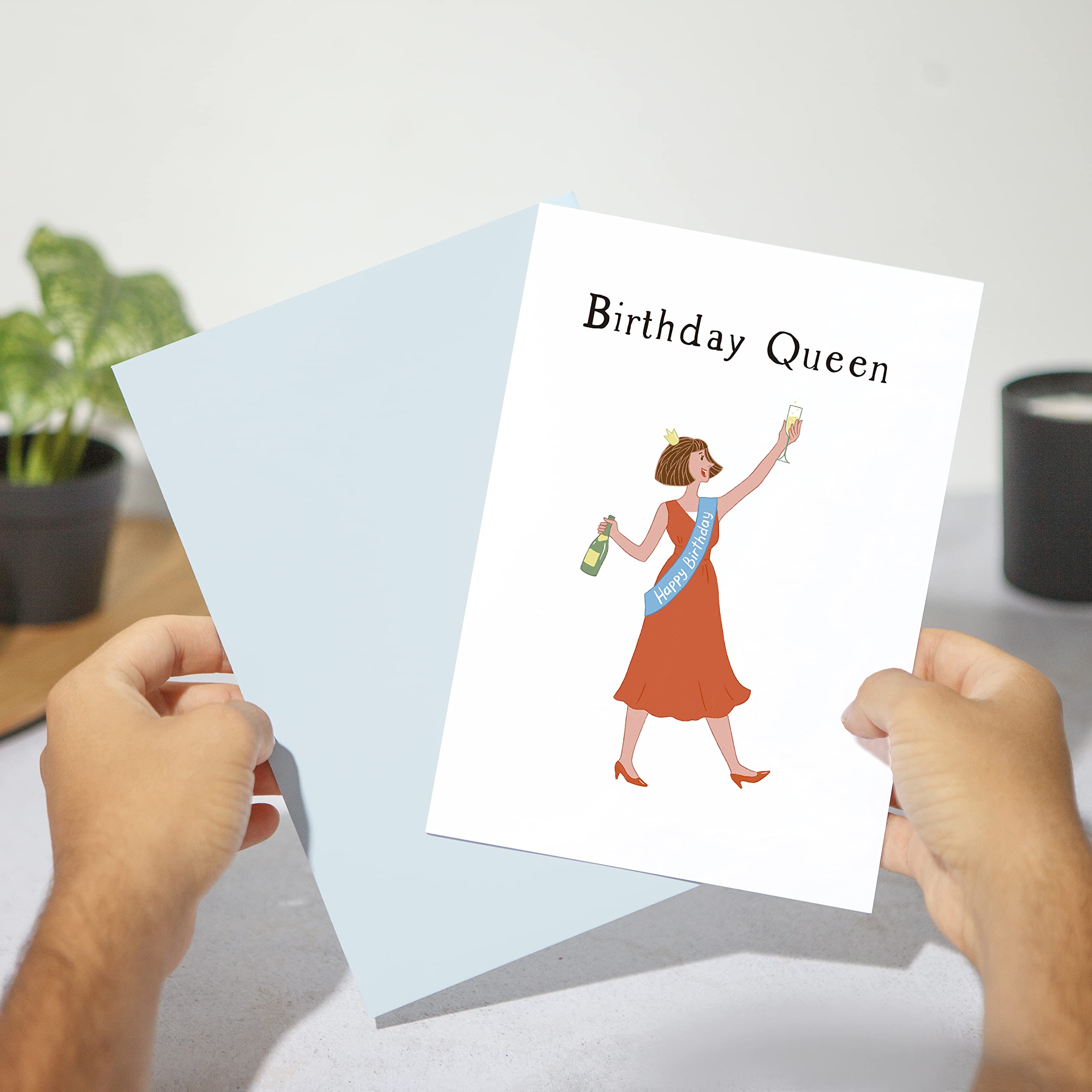 Huxters ‘Birthday Queen’ A5 Happy Birthday Card for her - Sassy and Unique Gifts for Her - Includes Envelope - Fun Slogan Illustrated Greetings Card, FSC Certified Paper