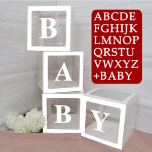 baby boxes for baby shower with 30 letters(a-z+baby),baby shower decorations transparent balloon boxes backdrop baby blocks for baby boy or girl shower 1st birthday,bridal shower, gender reveal