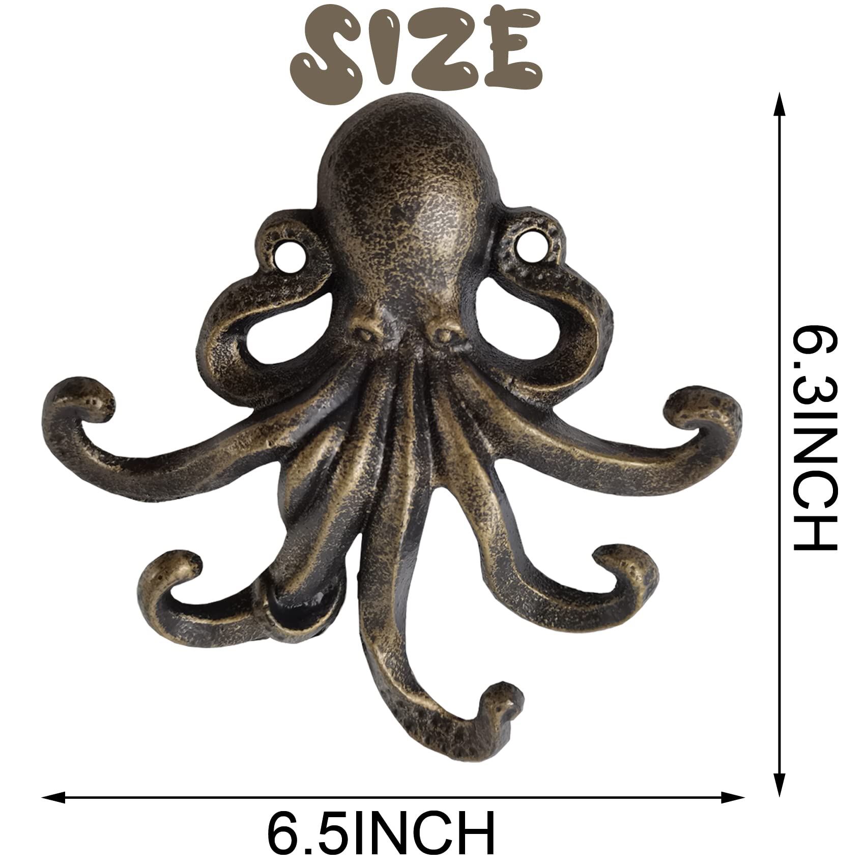 RONYOUNG 2PCS Heavy Duty Decorative Octopus Hook- Wall Mounted Coat Hooks/Solid Cast Iron Unique Key Holders/Home Decor (Green Bronze)