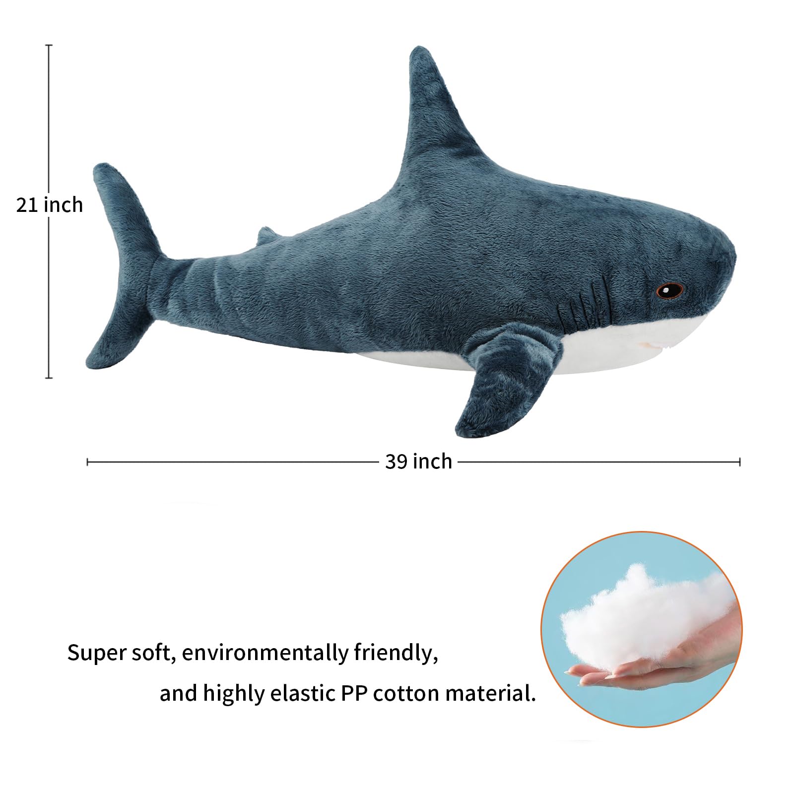 MUPI Shark Stuffed Animal 39“ Shark Plush Soft Squishy Shark Toys Shark Plush Pillows, Perfect Stress Relief，Room Decoration for Boys and Girls Shark Plushies for Kids（Dark Blue）