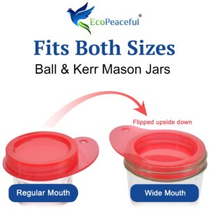 EcoPeaceful 8 Silicone Mason Jar Lids w/Utensil Holder (for Spoon or Straw) - PUSH-ON Mason Jar Caps - One Size For Wide & Regular Mouth Mason Jar Tops - BPA-free, PVC-free, Airtight, Reusable, Vegan