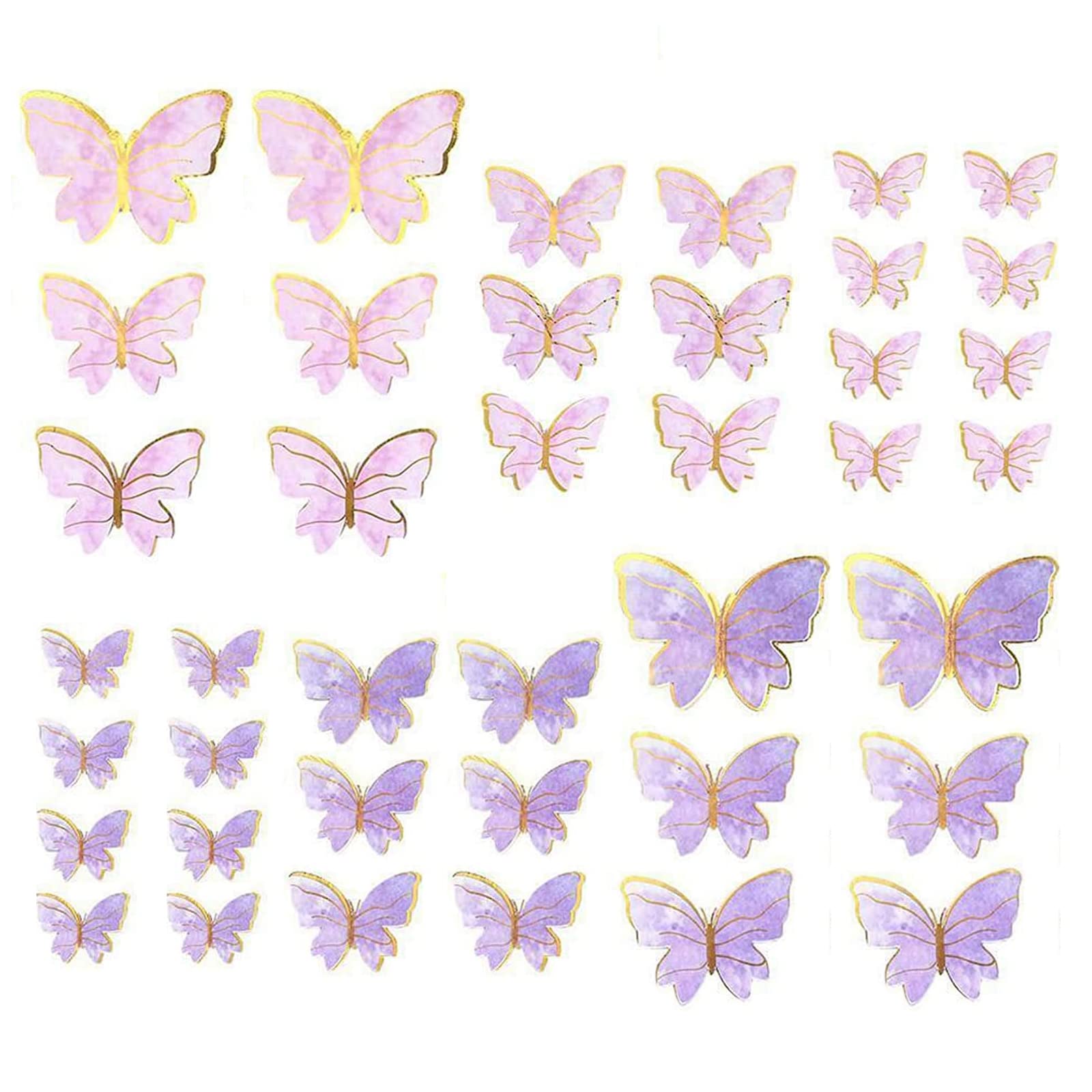 40Pcs Glitter Butterfly Decorations Supplies Golden 3D Butterfly Birthday Cake Toppers Rainbow Cupcake Toppers Butterfly Wall Stickers Room Decorations