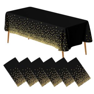 aire 6 pack black and gold plastic tablecloths for rectangle tables, disposable party table cloths, gold dot confetti table covers for birthday, graduation, cocktail parties, 54" x 108"