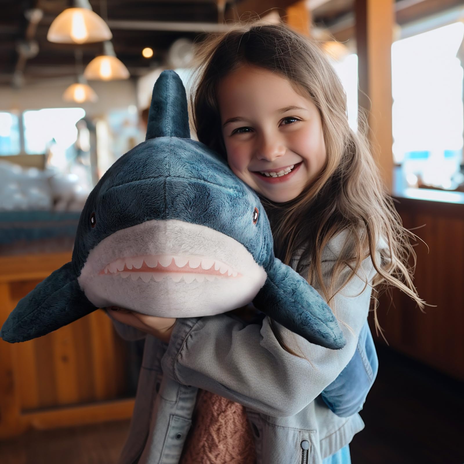 MUPI Shark Stuffed Animal 39“ Shark Plush Soft Squishy Shark Toys Shark Plush Pillows, Perfect Stress Relief，Room Decoration for Boys and Girls Shark Plushies for Kids（Dark Blue）