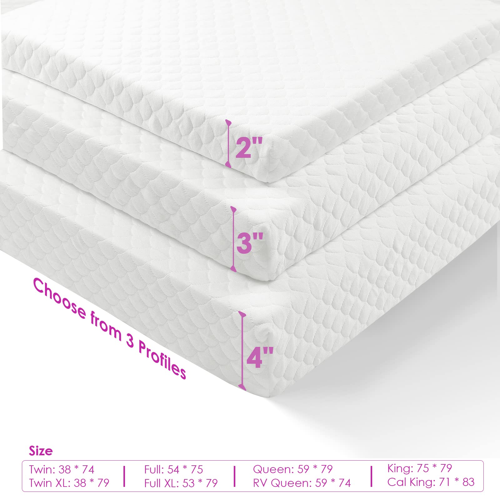 Ganggend Mattress Topper Queen, 3-Inch Lavender Infused Memory Foam Mattress Topper with Removable Cover, Soft Bed Topper