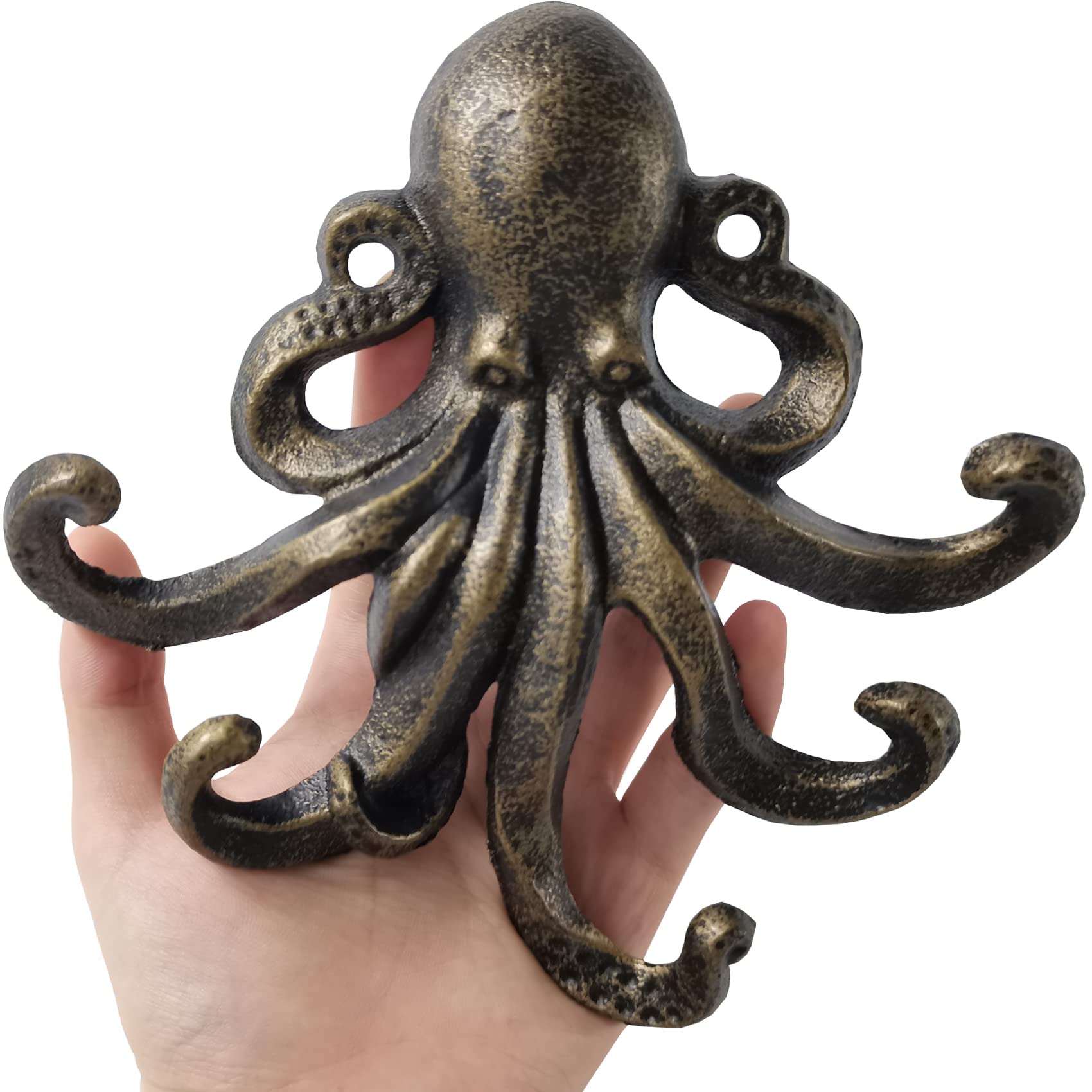 RONYOUNG 2PCS Heavy Duty Decorative Octopus Hook- Wall Mounted Coat Hooks/Solid Cast Iron Unique Key Holders/Home Decor (Green Bronze)