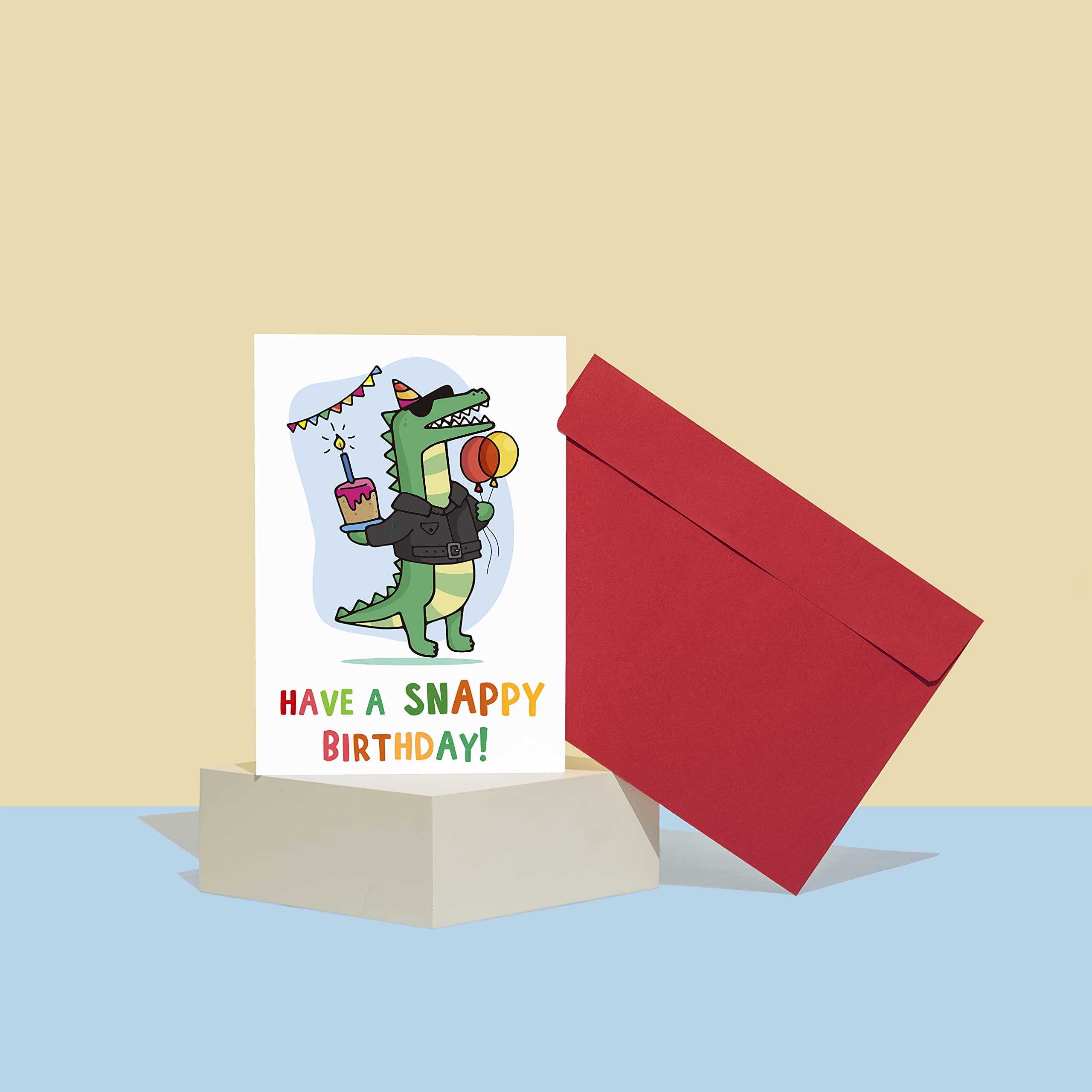 Huxters ‘Snappy Birthday’ A5 Alligator Happy Birthday Card for kids Crocodile - Unique Gift for Kids - Includes Envelope - Fun Slogan Illustrated Greetings Card, FSC Certified Paper…