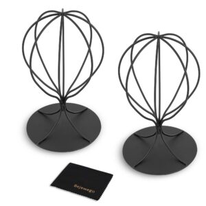 bjewego Black Hat Display Stand - Set of 2 Stylish Women Closet Hat Rack - Sturdy Metal Hat and Wig Holder - Stable Base, Matte Black Finish - Modern Free Standing Table Fedora or Baseball Cap Form