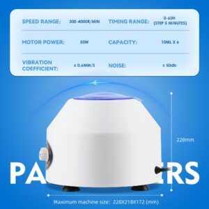 NEWTRY Mini Centrifuge Machine, 10mlX6 Lab Desktop Centrifuges, Electric Centrifuge, 300-4000r/min, 0-60hours (110V US Plug)