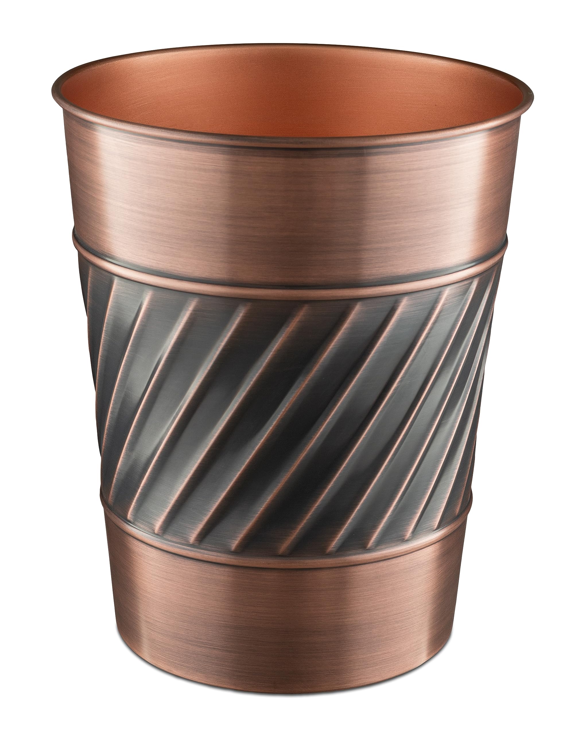 Monarch Abode 39628 Handcrafted, Wave Embossed, Metal Wastebasket Trash Can for Home Office Bedroom, Decorative Wastebasket, Modern Bathroom Decor, Durable, Antique Copper Finish