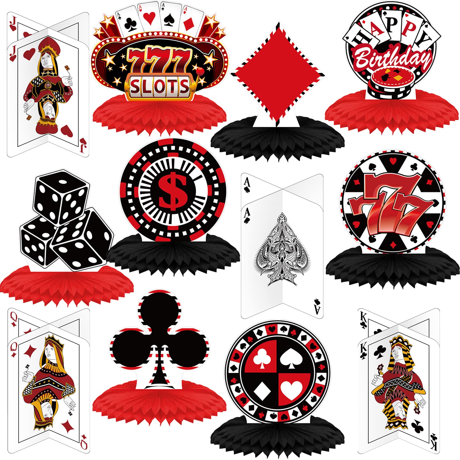 12 Pieces Casino Party Decorations Casino Table Centerpieces Casino Honeycomb Centerpieces Poker Party Decorations Casino Table Toppers Poker Table Centerpieces for Casino Poker Party Supplies