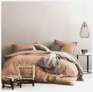 eikei washed cotton chambray duvet cover solid color casual modern style bedding set relaxed soft feel natural wrinkled look (copper dust, queen)