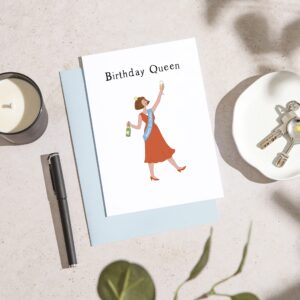 Huxters ‘Birthday Queen’ A5 Happy Birthday Card for her - Sassy and Unique Gifts for Her - Includes Envelope - Fun Slogan Illustrated Greetings Card, FSC Certified Paper