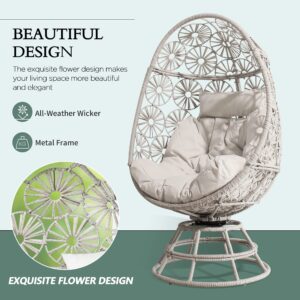 Ulax furniture Wicker Egg Chair, Nest Basket Indoor/Outdoor Lounger for Patio, Backyard, Living Room, Swivel Egg Chair with Cushion (Beige)