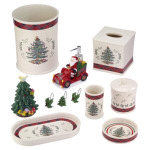 Spode - Waste Basket, Decorative Trash Can, Guest Bathroom Essentials, Holiday Home Decor Christmas Tree Tartan Collection