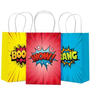 sunny seat superhero party goodies bags kraft paper gifts bags with handle 12 pack party favors for kids boom hero theme birthday baby shower party supplies return gifts decor