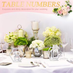 Jetec Table Numbers Wedding Acrylic Table Numbers Hexagon Wedding Numbers Hollow Out Reception Stands Seat Numbers with Holder Base for Wedding Party Event Catering Decoration (Silver)