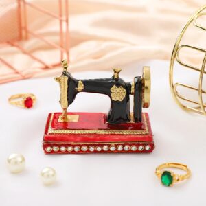 QIFU Vintage Sewing Machine Style Red Mini Enamel Trinket box Hinged, Unique Gfit for Family