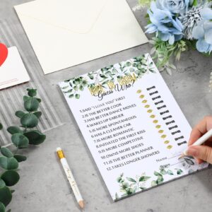 Outus 220 Pieces Bridal Shower Game Set Wedding Games Cards Eucalyptus Lemon Theme Bridal Game Supplies and Pencils Activity Accessories for Bride Groom Bachelorette Party Wedding (Greenery Style)