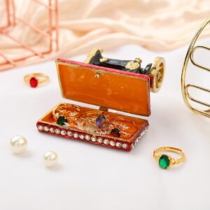 QIFU Vintage Sewing Machine Style Red Mini Enamel Trinket box Hinged, Unique Gfit for Family