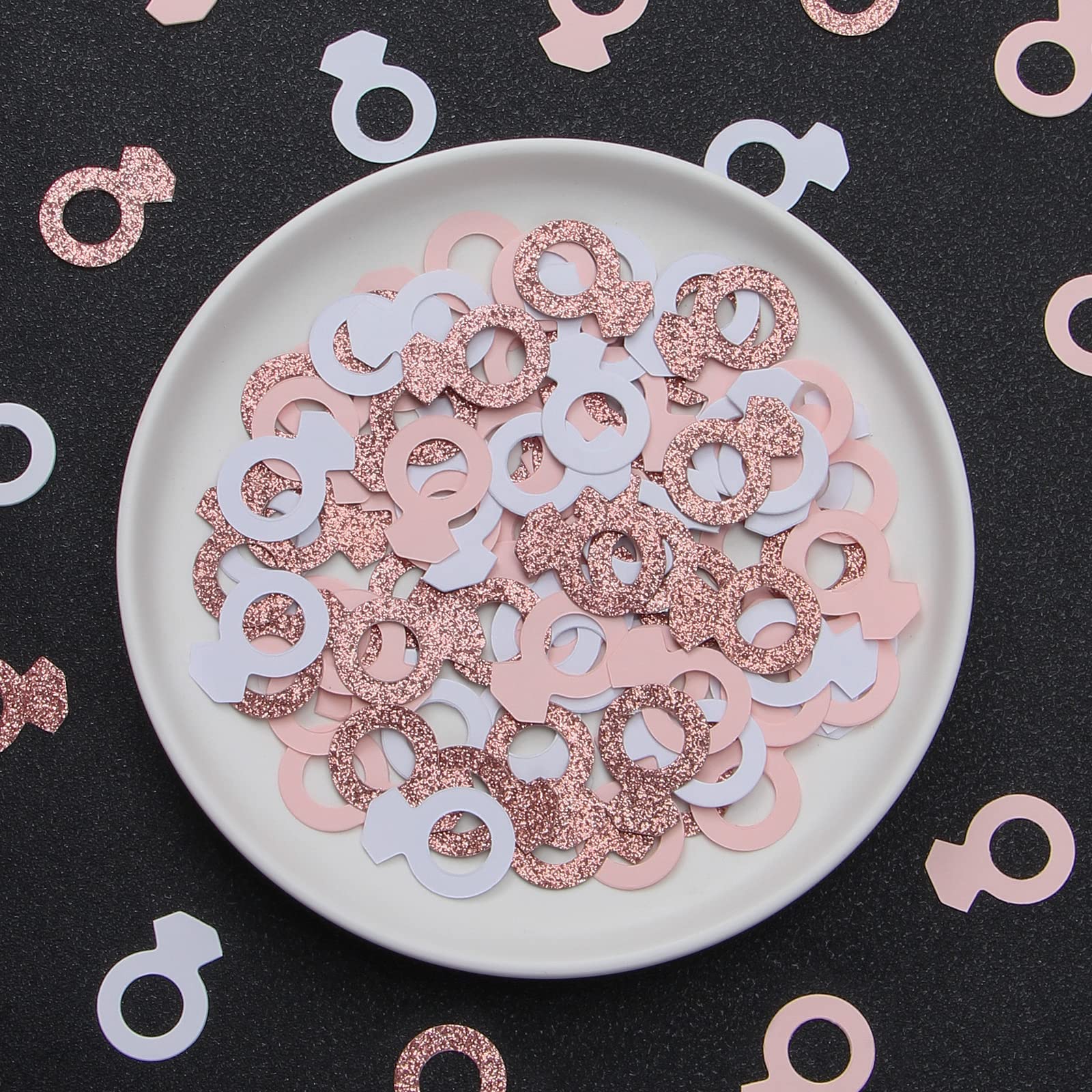 Engagement Bridal-Shower Decorations Ring Confetti - 300pcs Pink White Rose Gold Confetti Glitter Sprinkles Paper Wedding Bachelorette Decorations Proposal Valentines Day Party Table Decor Panduola