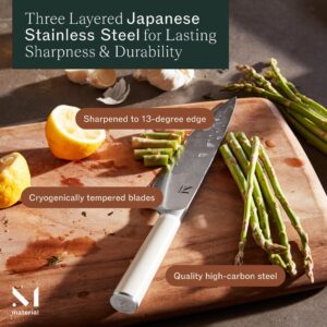 Material Kitchen Knife Set, 8 inch Chef Knife, 6 inch Serrated Bread Knife, 4 inch Small Paring Knife, Japanese Inspired Carbon Stainless Steel Knife Set, Sharp Professional Chef's Knife, Cool Neutral