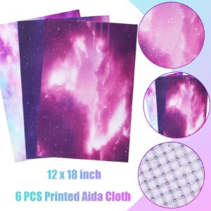 Macarrie 6 Pieces Aida Cloth 14 Count Embroidery Fabric 11.81 x 17.72 Inch Cross Aida Sky Printed Patterns Cross Cloth Embroidery Cloth for DIY Art Craft Handwork