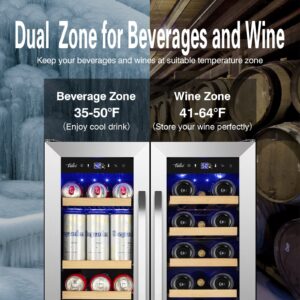 Wine and Beverage Refrigerator Upgraded, 24 Inch Beverage Refrigerator Cooler Dual Zone with Glass Door, Under Counter or Freestanding Beverage Fridge with Large Capacity, Advanced Cooling System