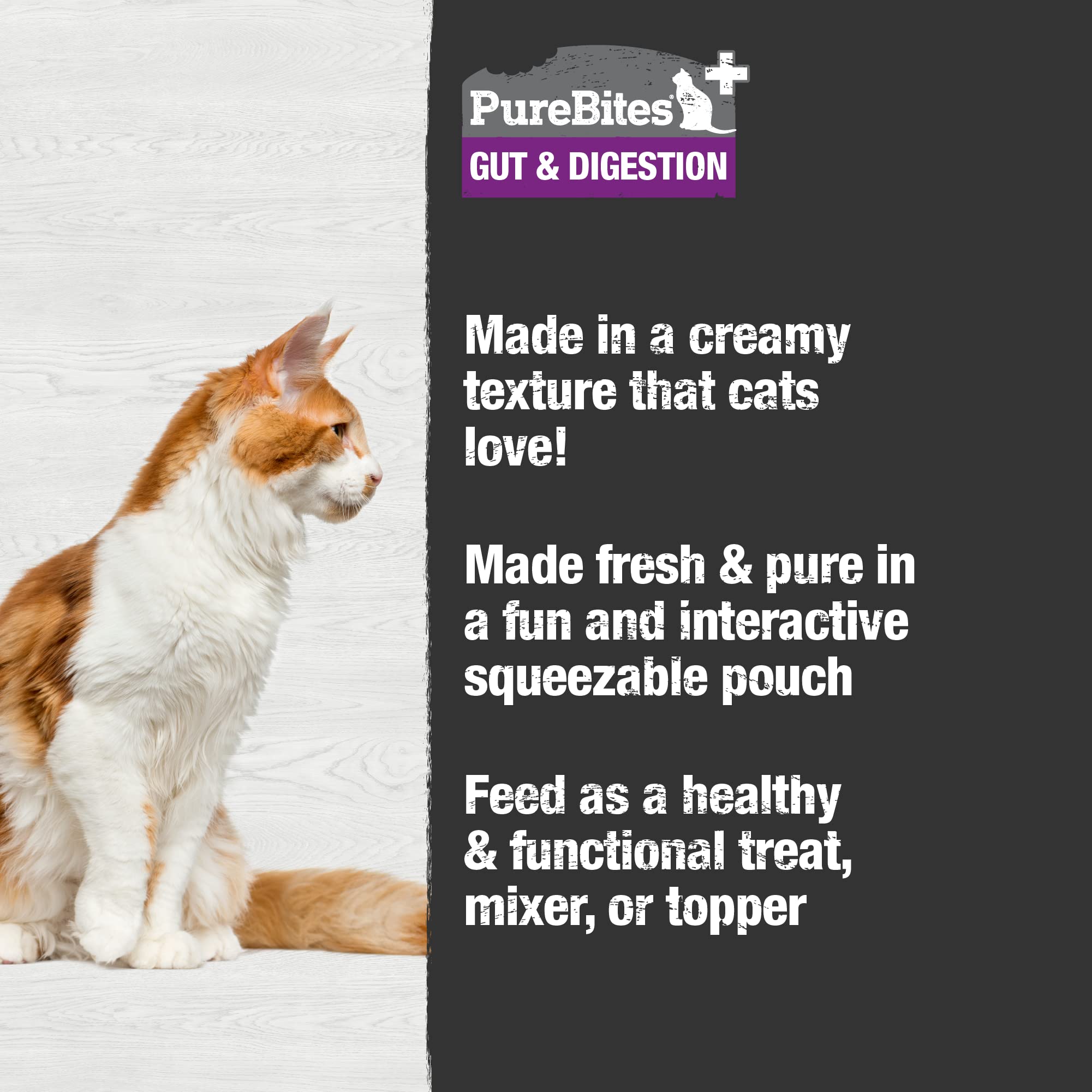 PureBites+ Gut & Digestion Squeezables for Cats, only 5 Ingredients, case of 15