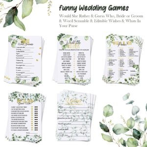 Outus 220 Pieces Bridal Shower Game Set Wedding Games Cards Eucalyptus Lemon Theme Bridal Game Supplies and Pencils Activity Accessories for Bride Groom Bachelorette Party Wedding (Greenery Style)