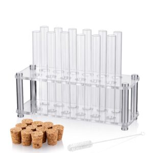 ackers science 12pcs 16×150mm(23ml) glass test tubes with cork stoppers|1 rack of acrylic material