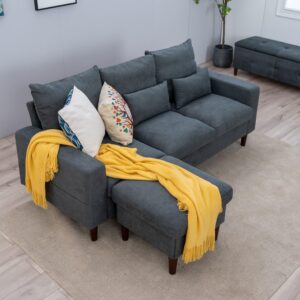 Panana Convertible Sectional Sofa Couch Modern L-Shaped Couch 3 Seat Fabric Sofa for Small Space (Grey)