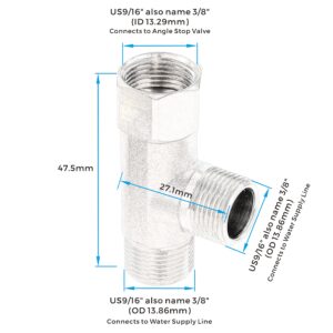 3/8 Compression Tee Valve, Standard Angle Tee Valve, 2 PCS Brass Tee Adapter 3 Way Valve Compression 3/8'' Inlet and 3/8'' Outlet, Brass Angle Stop Valve, 3/8 Add-A-Tee Valve Connector