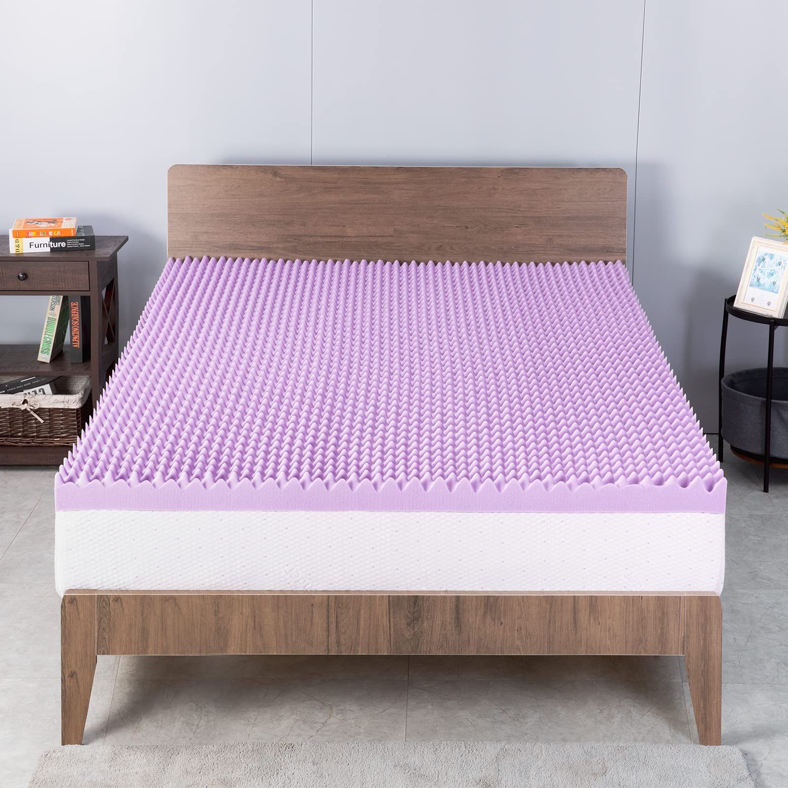 Ganggend 3-Inch Mattress Topper, Egg Crate Memory Foam Mattress Topper with Lavender Infusion, Soft Bed Topper Short Queen (RV Queen) for Camper, Travel Trailer