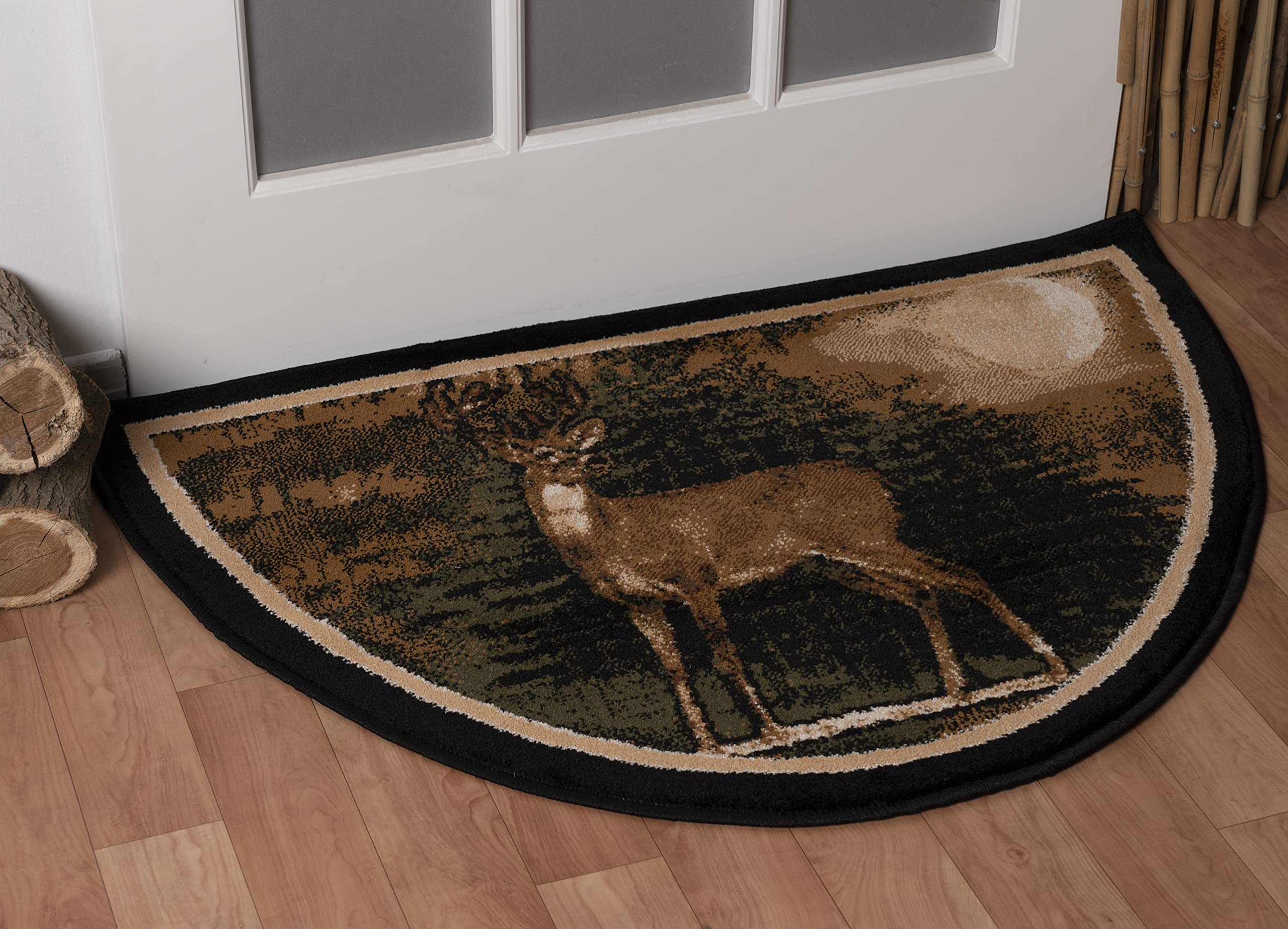 Great American Distributors Hearth Slice Fireplace Rug - Log Cabin Decor, Kitchen Carpet, Accent Rug, for Wood Floors, Fire Resistant Mat, Nature Scene, Deer 2'2" x 3'3" (Brown/Green)