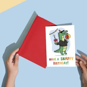 Huxters ‘Snappy Birthday’ A5 Alligator Happy Birthday Card for kids Crocodile - Unique Gift for Kids - Includes Envelope - Fun Slogan Illustrated Greetings Card, FSC Certified Paper…