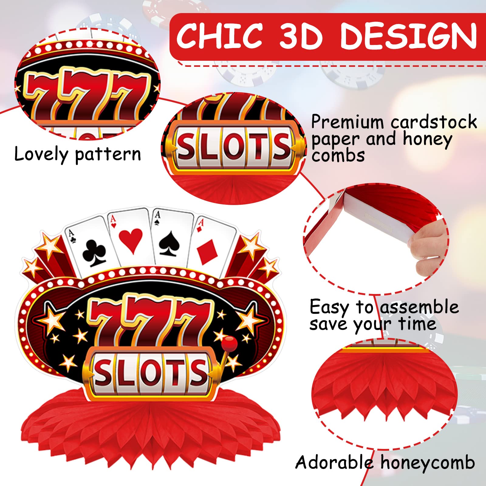 12 Pieces Casino Party Decorations Casino Table Centerpieces Casino Honeycomb Centerpieces Poker Party Decorations Casino Table Toppers Poker Table Centerpieces for Casino Poker Party Supplies