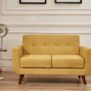 Container Furniture Direct Jenny Linen Uphostered Mid-Century Modern Button Tufted Living Room Loveseat, Mustard Yellow