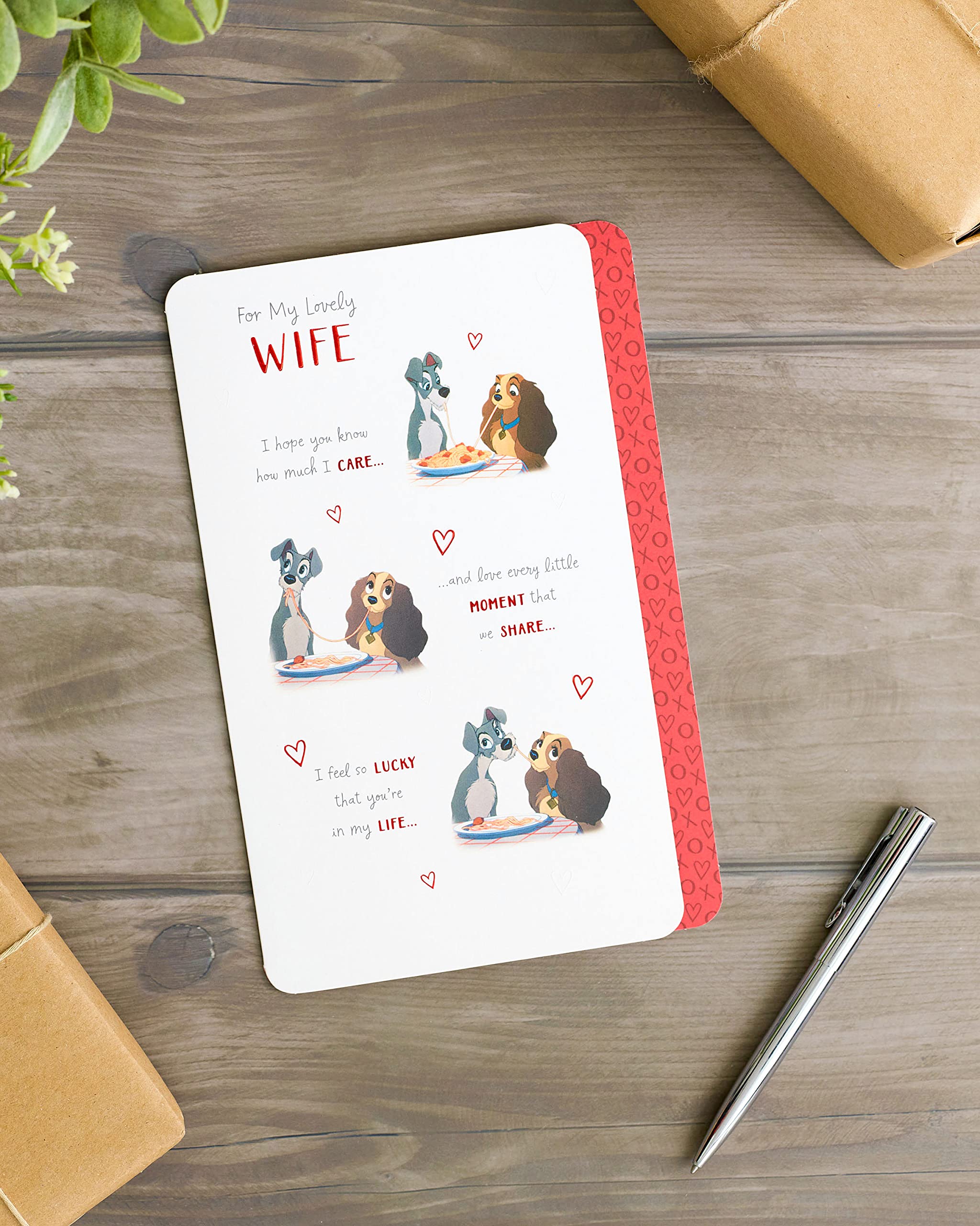 UK Greetings Wife Birthday Card - Cute Disney Birthday Card for Her - Lady and The Tramp Birthday Card for Wife,Beige,24.9 x 15.9 x 0.7 cm; 30 Grams