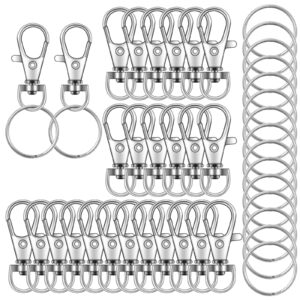 104pcs swivel snap hooks with key rings, metal lobster claw clasp, keychain rings for crafts(silver, 1.37inch(36mm)