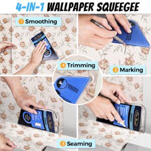 PinStone 15PC Wallpaper Smoothing Tool Kit: Multi-use Wallpaper Squeegee, Silicone Seam Detail Roller, Wallpaper Smoothing & Glue Brush for Peel and Stick Backsplash Tiles Adhesive Contact Paper Vinyl