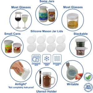 EcoPeaceful 8 Silicone Mason Jar Lids w/Utensil Holder (for Spoon or Straw) - PUSH-ON Mason Jar Caps - One Size For Wide & Regular Mouth Mason Jar Tops - BPA-free, PVC-free, Airtight, Reusable, Vegan