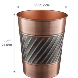 Monarch Abode 39628 Handcrafted, Wave Embossed, Metal Wastebasket Trash Can for Home Office Bedroom, Decorative Wastebasket, Modern Bathroom Decor, Durable, Antique Copper Finish