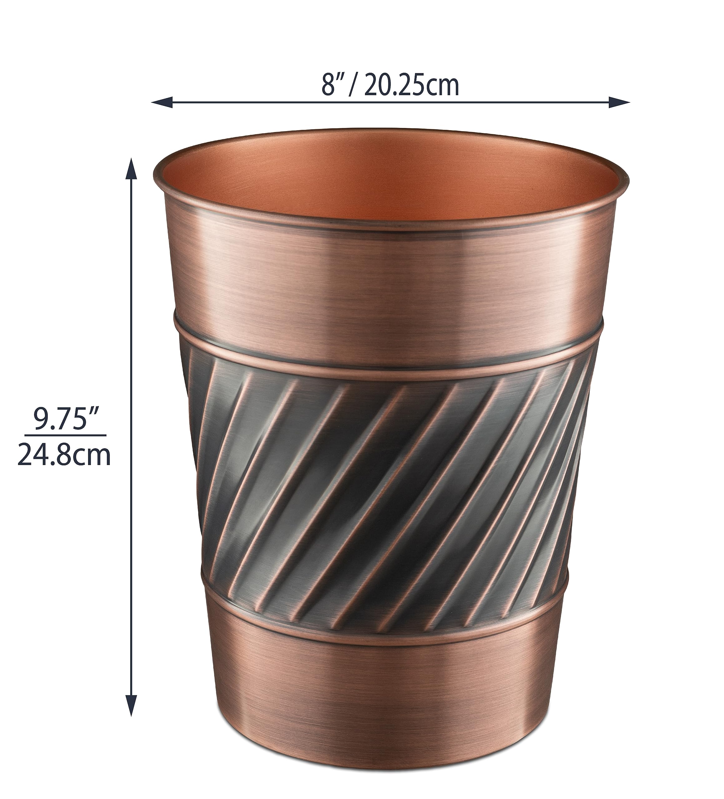 Monarch Abode 39628 Handcrafted, Wave Embossed, Metal Wastebasket Trash Can for Home Office Bedroom, Decorative Wastebasket, Modern Bathroom Decor, Durable, Antique Copper Finish