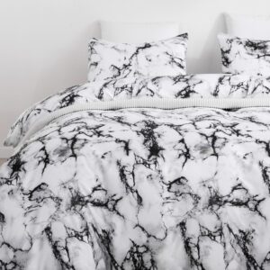 YERVEN White Marble Duvet Cover Twin Comforter Cover Set 68"X90" Duvet Cover with 1 Pillowsham 2 Pieces Microfiber Soft Lightweight Breathable Hotel Black Bedding Set(White, Twin)