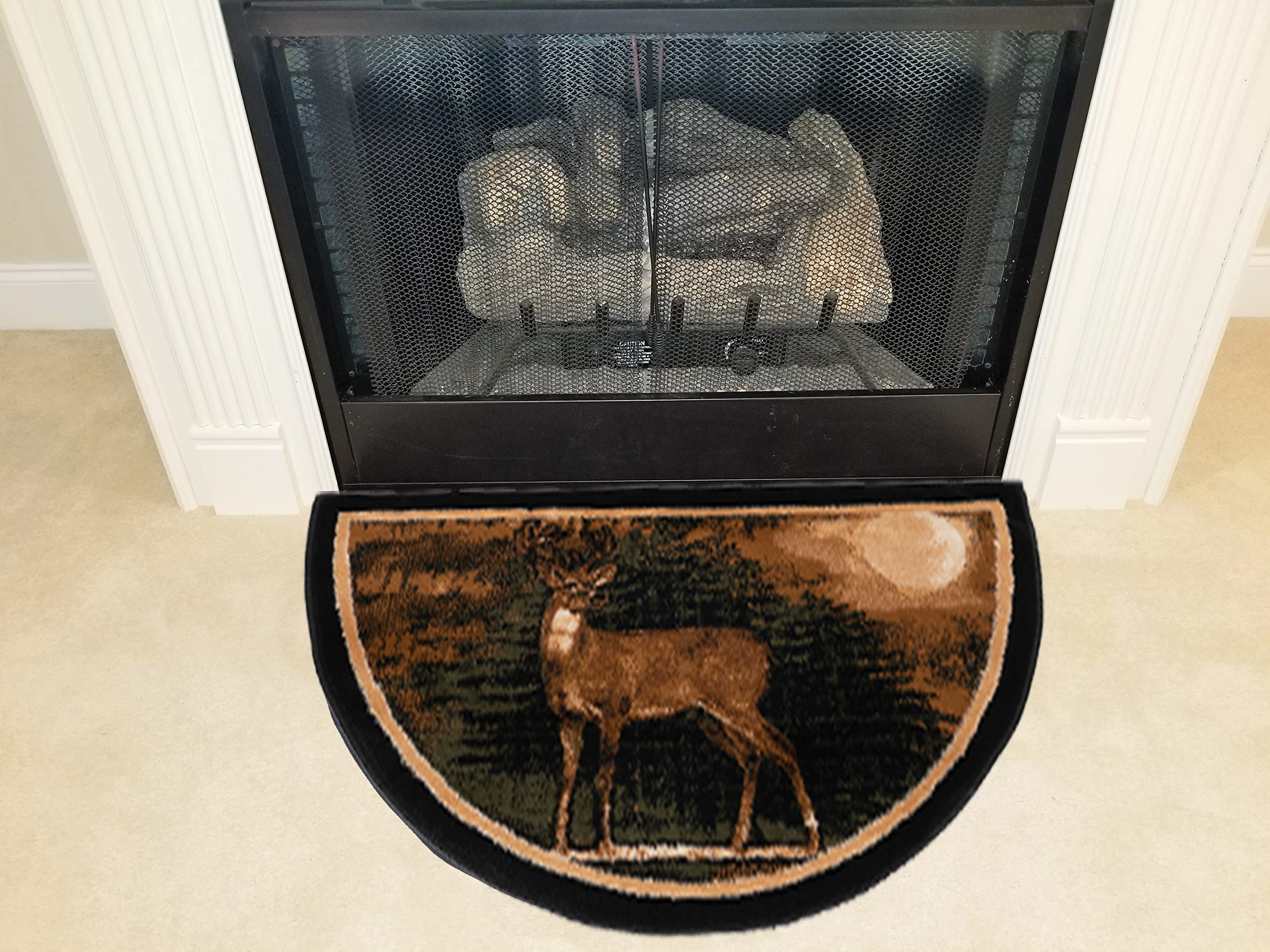 Great American Distributors Hearth Slice Fireplace Rug - Log Cabin Decor, Kitchen Carpet, Accent Rug, for Wood Floors, Fire Resistant Mat, Nature Scene, Deer 2'2" x 3'3" (Brown/Green)